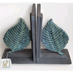 SPI Home Verdigris‎ Leaf Heavy Cast Iron Bookends - NWT Botanical Garden Natural